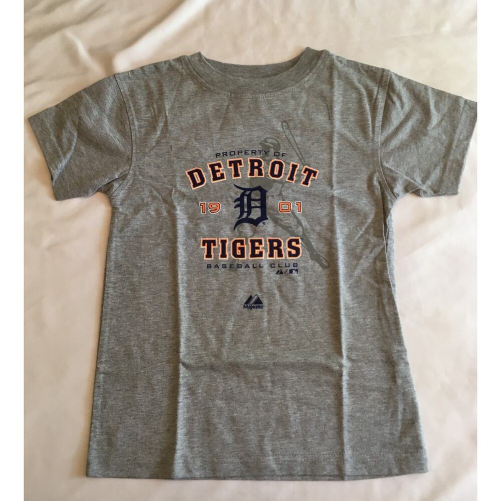 Majestic Detroit Tigers Gray T-Shirt Youth S (4/5) Team Logo MLB